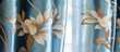 This close-up shot showcases a high-end custom window curtain adorned with intricate flower patterns. The delicate details of the flowers can be seen up close, adding a touch of elegance to the room.