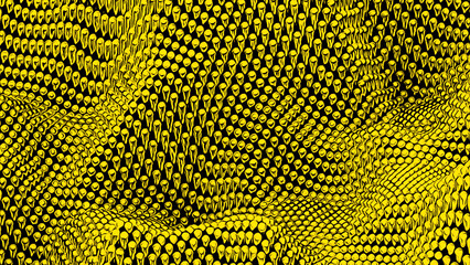 Poster - Canvas waves of small spheres. Design. 3d metallic glowing beads moving up and down.