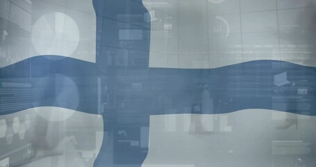 Poster - Animation of financial data processing over flag of finland