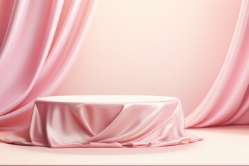 Aufkleber - Luxury beauty product showcase on pink silk background.