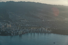 Waikiki  Oahu Hawaii. Aerial Photography Of Honolulu To Kahului From The Plane.