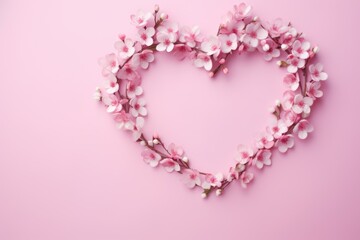 Wall Mural - Valentines Day pink flower wreath on pastel background.