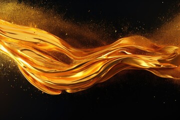 Wall Mural - Golden glitter paint flow with molten texture and floating ink.