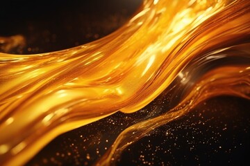 Poster - Golden glitter paint flow with molten texture and floating ink.