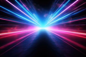 Poster - Neon lit dark corridor with abstract lines and glow.