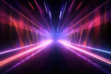 Poster - Neon lit dark corridor with abstract lines and glow.