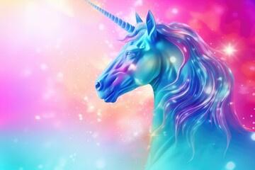 Aufkleber - Trendy holographic unicorn gradient with neon colors on soft background.