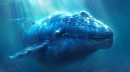 Wall Mural - Majestic Blue Whale Swimming Underwater