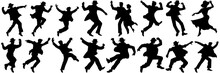 Dancing People Silhouettes Set, Large Pack Of Vector Silhouette Design, Isolated White Background