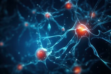 Poster - Intricate Glowing neuron cell links. Medical nerve. Generate Ai