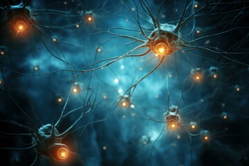 Poster - Individual Single neuron synapses. Axon brain cell impulse signal. Generate Ai