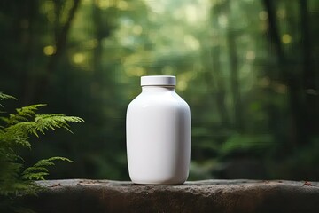 Poster - a white bottle sitting on top of a rock