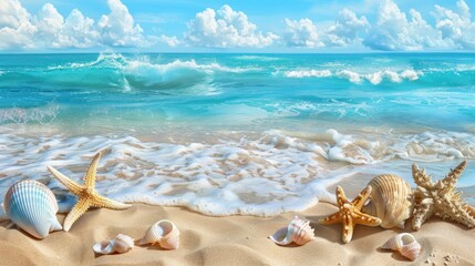 Wall Mural - beautiful beach with starfish