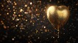 3d realistic golden air balloon on black background with text and glitter confetti. 