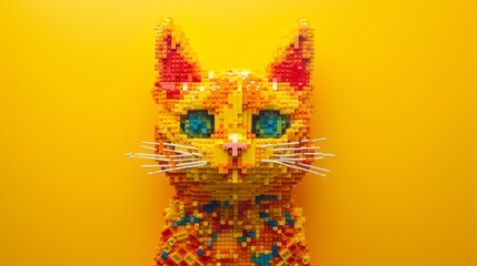 cat made of legos, flat background generative ai