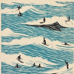 Wall Mural - a couple of people riding surfboards on top of a wave