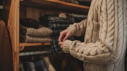 man putting some sweaters in a closet generative ai