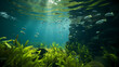 Green algae background in nature, ocean bottom