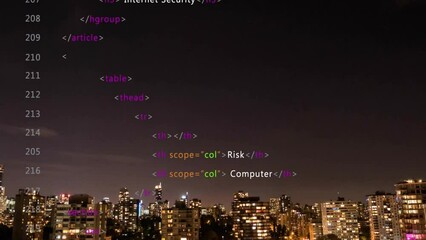 Poster - Animation of digital data processing over cityscape