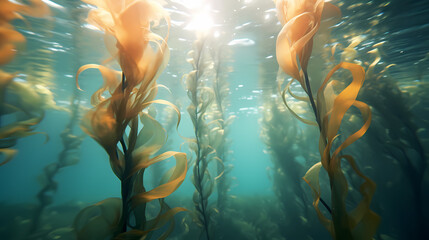 Green algae background in nature, ocean bottom