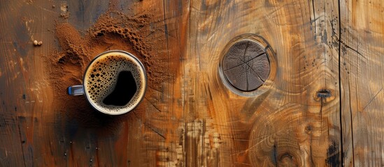 Poster - A detailed view of a weathered wooden door with multiple holes scattered across its surface. The texture of the wood and the unique patterns of the holes are prominently displayed in the close-up shot