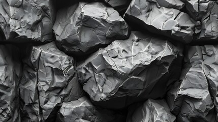 Fototapete - Black and white background Black rock background Mountain texture Closeup Volumetric stone background : Generative AI