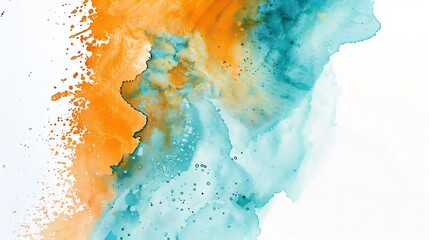 Aufkleber - Orange blue green watercolor Isolated on white background Orange teal stain Modern art background for design : Generative AI