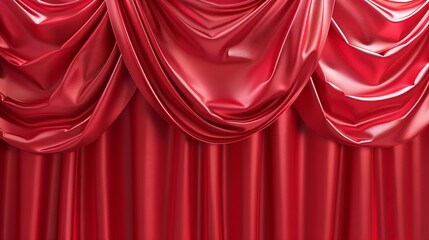 Aufkleber - Red silk satin Curtain Luxury background for design Shiny fabric Wavy folds Christmas Valentine Valentines day anniversary awarding festive Web banner Wide Panoramic Website header : Generative AI