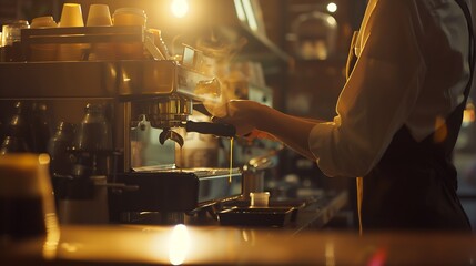 Aufkleber - Barista makings coffee in coffee shop cappuccino making : Generative AI