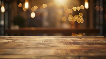 Aufkleber - wooden table on light bokeh background in the restaurant : Generative AI