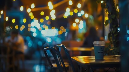 Poster - Blurred of coffee shop and restaurant with bokeh coloful night lights background : Generative AI