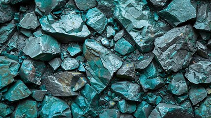 Fototapete - Blue green stone background Dark turquoise toned monochrome rock texture Closeup Wide banner Colorful modern background with copy space for design : Generative AI