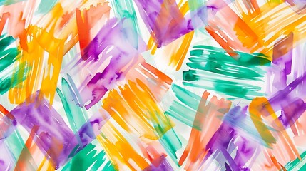 Aufkleber - Abstract colorful watercolor pattern Orange yellow purple green brush strokes on white paper Bright multicolored art background for design Chaotic geometric Modern : Generative AI