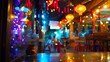 blurred photo The restaurant has a beautiful glass mirror on Cambodian night market : Generative AI