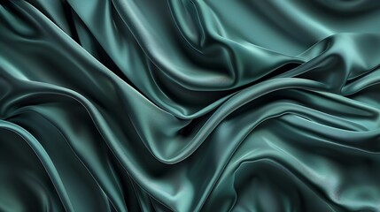 Poster - Blue green silk satin Soft wavy folds Shiny silky fabric Dark teal color elegant background with space for design Curtain Drapery Christmas valentine anniversary celebration concept : Generative AI
