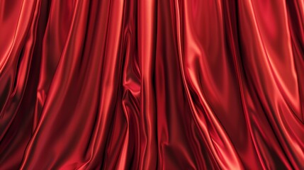 Aufkleber - Red silk satin Curtain Luxury background for design Shiny fabric Wavy folds Christmas Valentine Valentines day anniversary awarding festive Web banner Wide Panoramic Website header : Generative AI