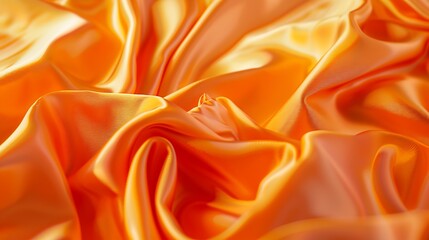 Poster - Orange silk satin curtain Bright luxury background for design Soft folds Shiny golden draped fabric Wavy lines Flowing Fluid liquid ripple effect Valentine Mothers day festive Fiery : Generative AI
