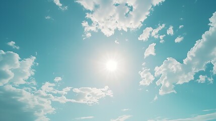 The sun and blue sky background with white clouds : Generative AI