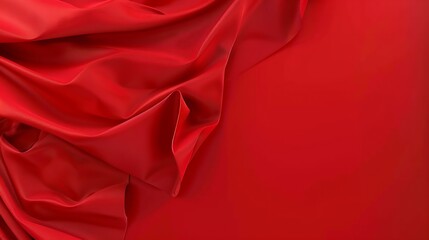 Aufkleber - Red silk satin Soft folds Fabric Bright luxury background Space design Wavy lines Banner Flat lay top view table Template Beautiful Elegant Christmas New Year Valentine Mothers Day : Generative AI