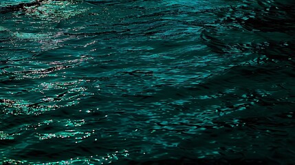 Aufkleber - Blue green water surface Night Small waves Ripples Reflection of light Dark teal water background with space for design : Generative AI