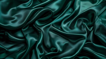 Aufkleber - Dark emerald green silk satin Smooth silky fabric Luxury background with space for design Flat lay top view table Christmas : Generative AI