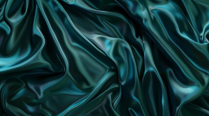 Aufkleber - Beautiful green blue silk satin background Wavy folds on shiny fabric Luxury dark teal background with space for design Web banner Flat lay table top view Birthday Christmas ValentineG : Generative AI