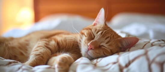 Poster - Peaceful feline sleeping soundly on cozy bed with eyes shut in tranquil slumber