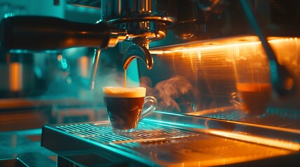 Poster - Barista making coffee with coffee Pouring coffee drink Cappuccino maker Morning drinks Latte preparation Hot drinks Cafeteria details Home coffee maker : Generative AI