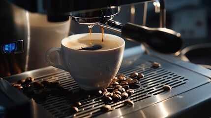 Poster - black coffee in white cup on coffee maker : Generative AI