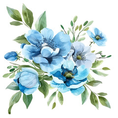 Wall Mural - Whimsical Watercolor Blue Flowers Design