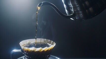 Poster - Making pour over coffee with hot water being poured from a kettle : Generative AI