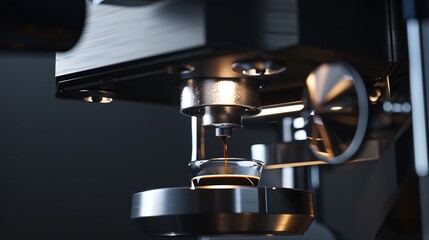 Poster - Close up view of barista making coffee Professional coffeemaking machine : Generative AI