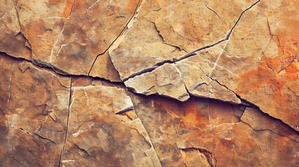 Aufkleber - Orange red brown rock texture with cracks Rough mountain surface Closeup Stone background for design Crushed broken crumbled Web banner Wide Panoramic : Generative AI