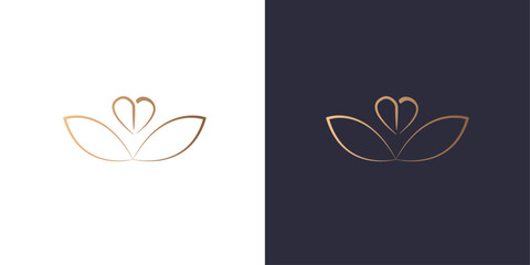 Wall Mural - Flower logo, heart, Letter D and C, minimal style identity initial logo mark. Golden gradient vector emblem logotype for business cards initials.